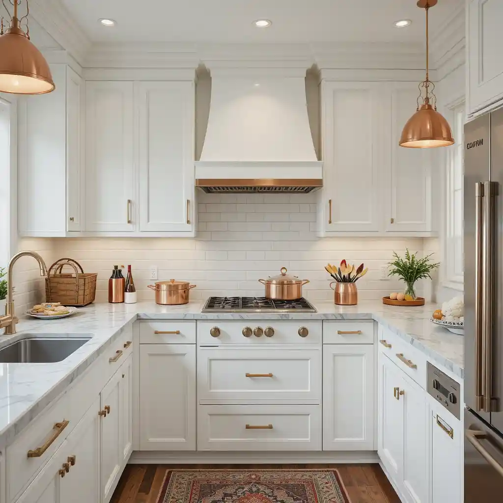 White Cabinets with Copper Accents