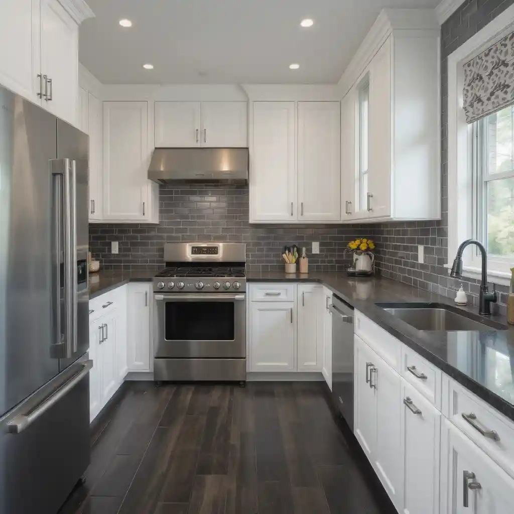 White Cabinets with Dark Flooring