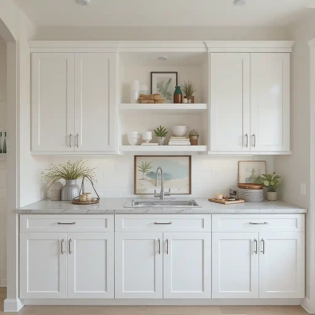 White Cabinets with Floating Shelves