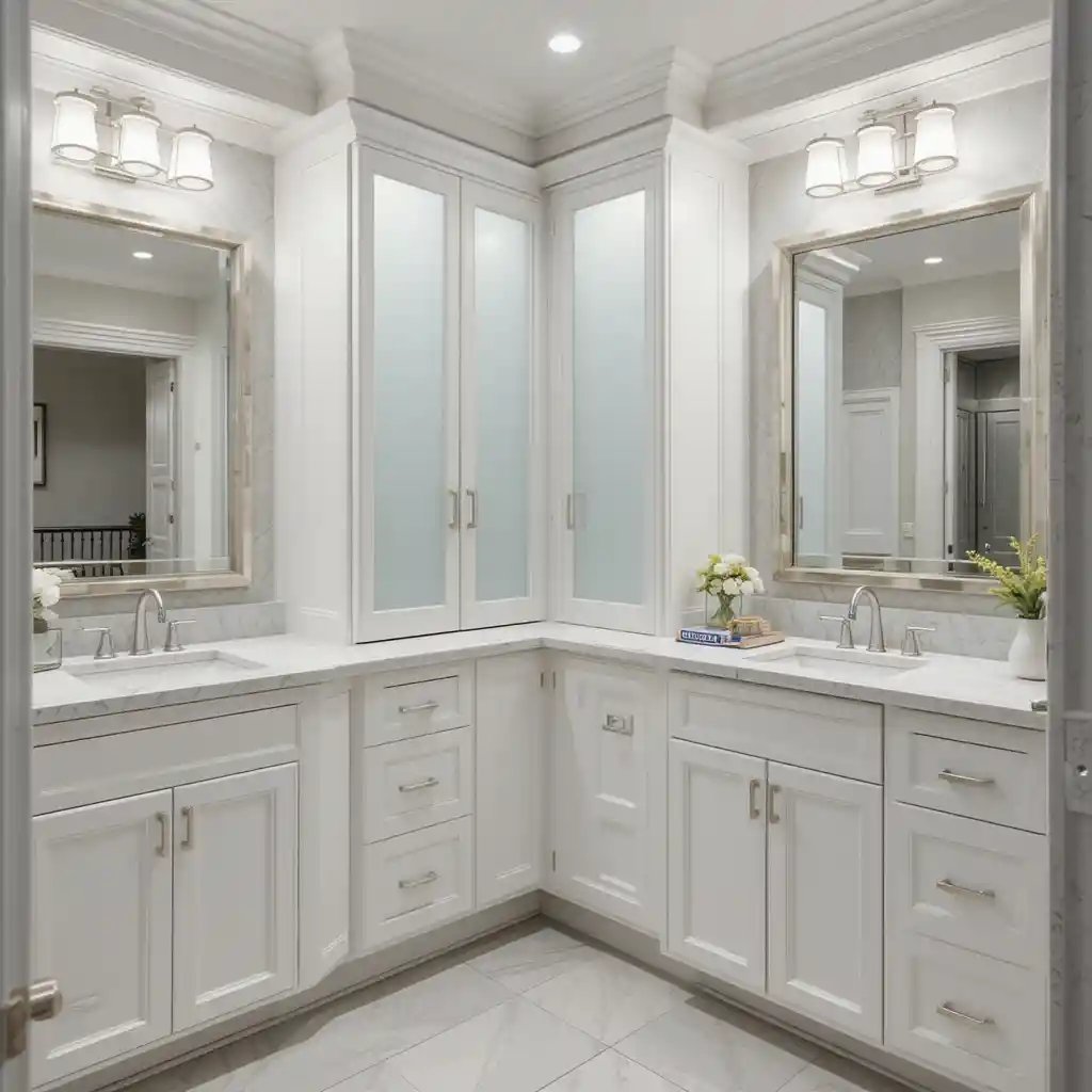 White Cabinets with Frosted Glass Panels