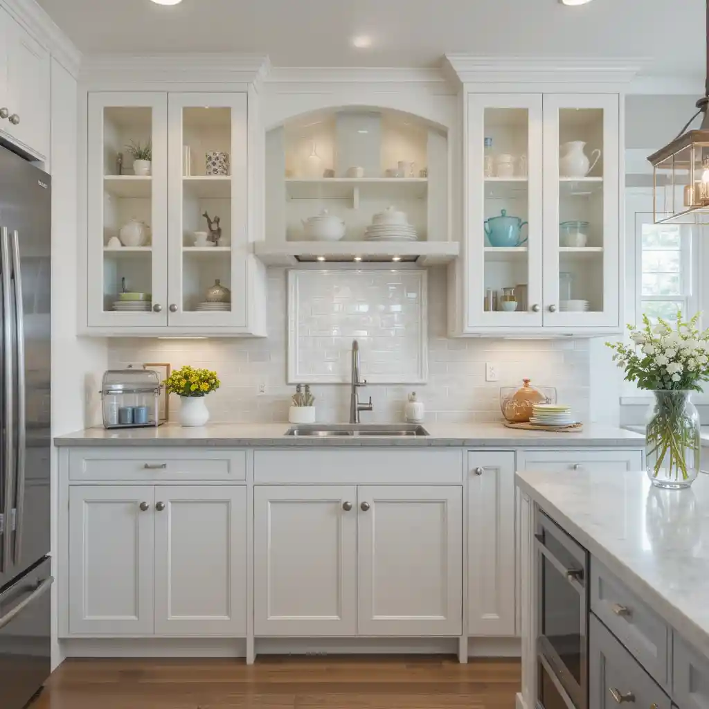 White Cabinets with Glass Inserts