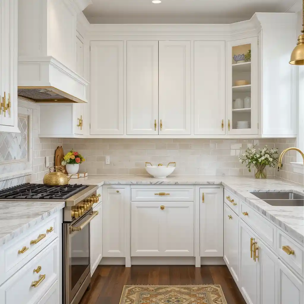 White Cabinets with Gold Accents