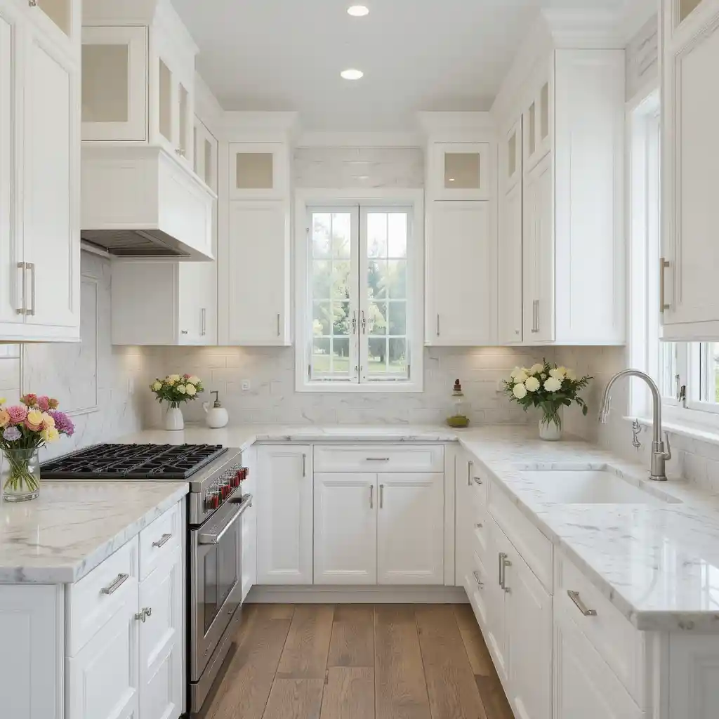 White Cabinets with Marble Countertops