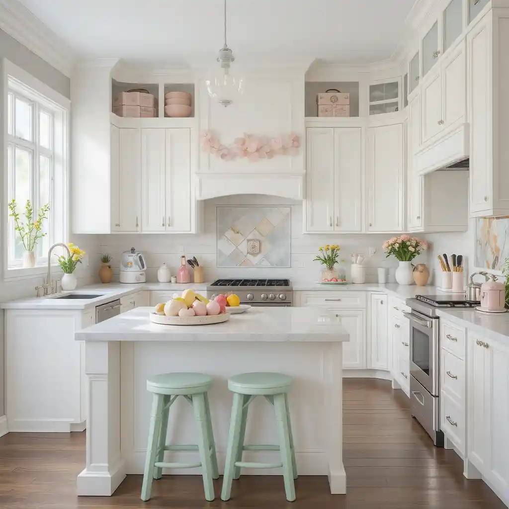 White Cabinets with Soft Pastels