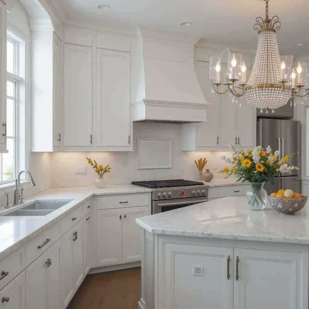 White Cabinets with Statement Lighting