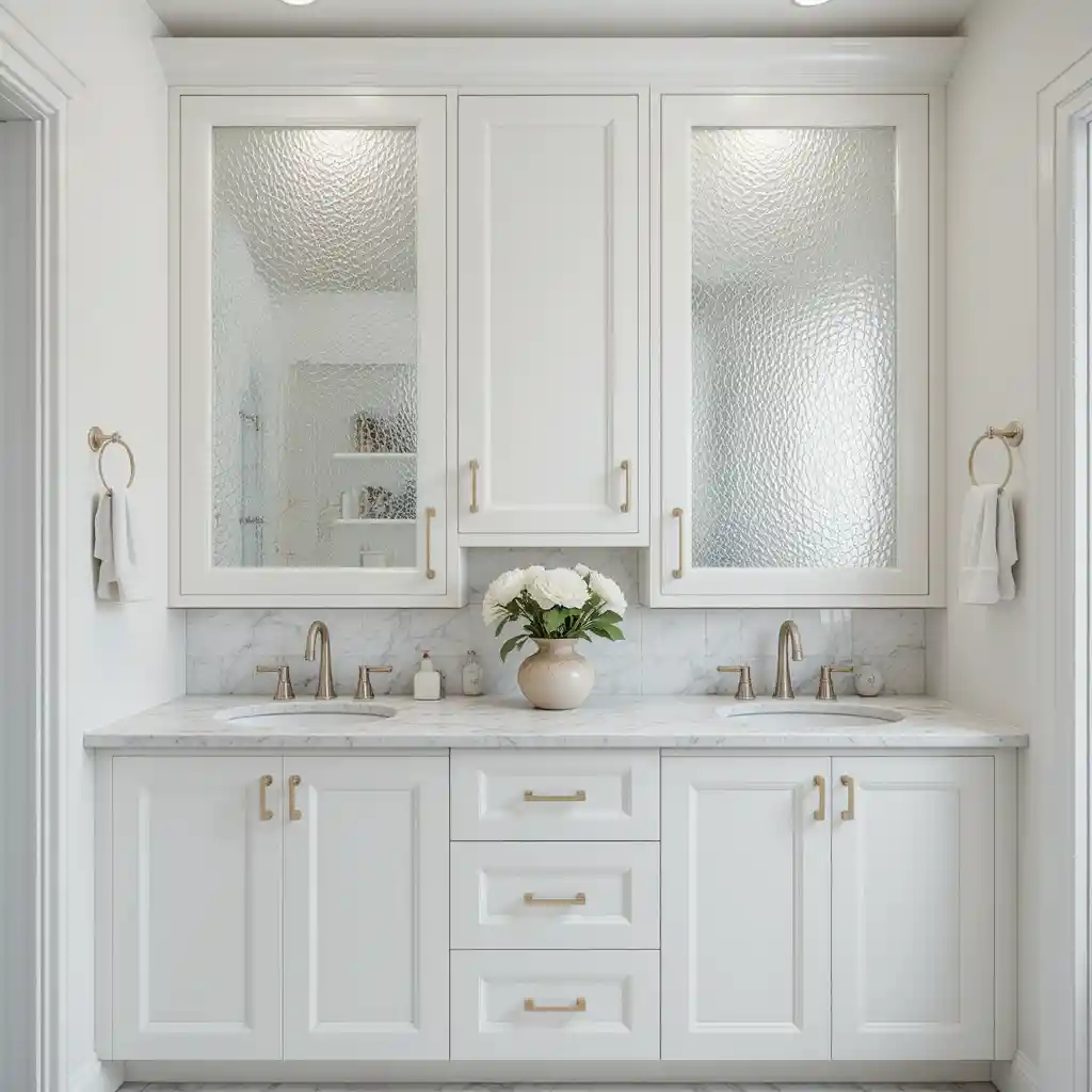 White Cabinets with Textured Glass Doors