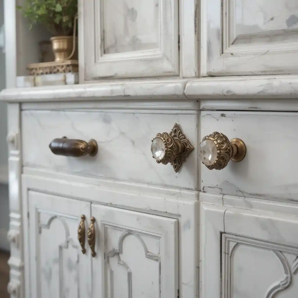 White Cabinets with Unique Handles