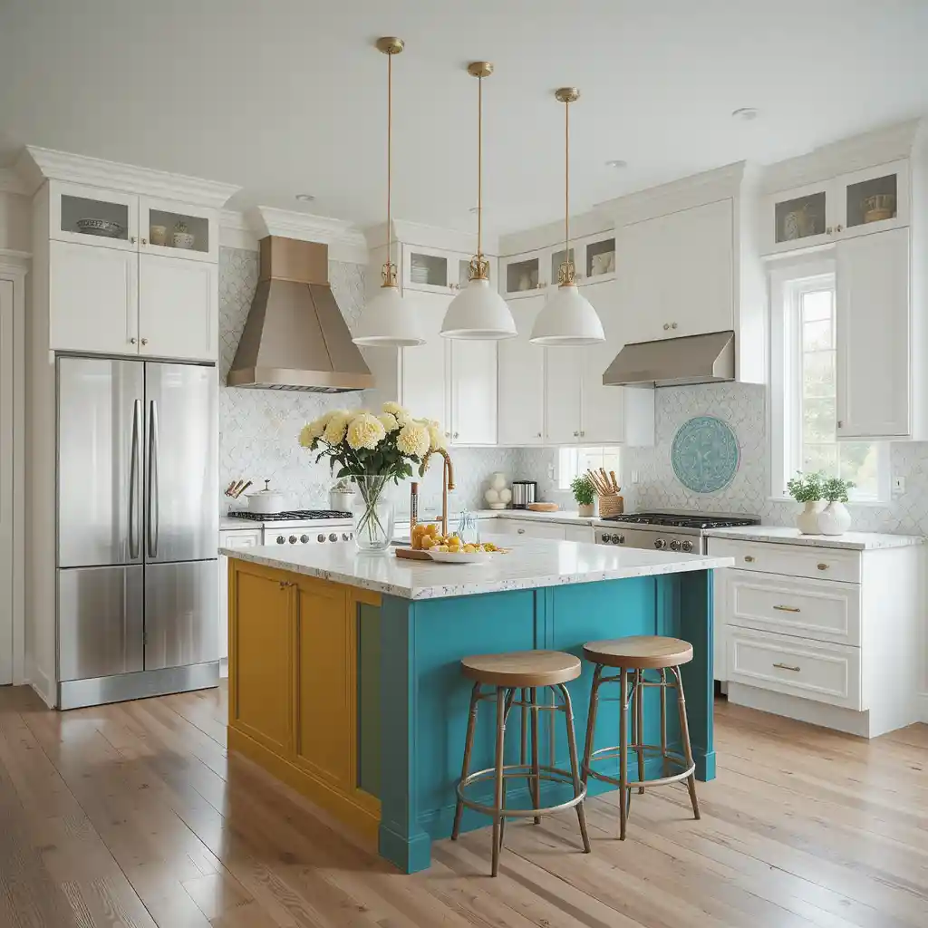 White Cabinets with a Bold Island