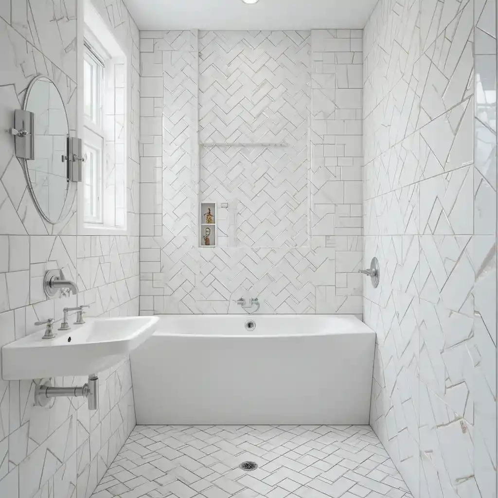 White Herringbone Tiles for Texture