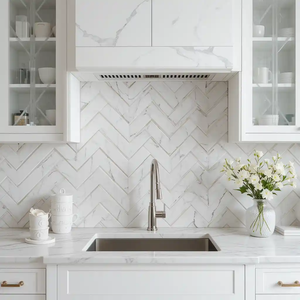 White Marble Herringbone Pattern
