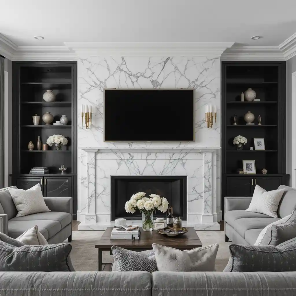 White Marble and Black Contrast