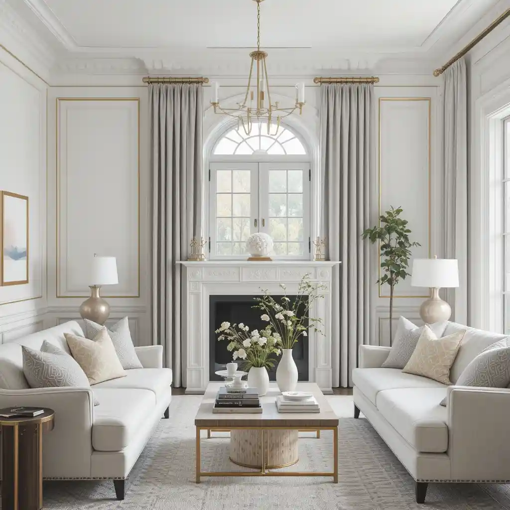 White Paneled Walls with Gold Trim