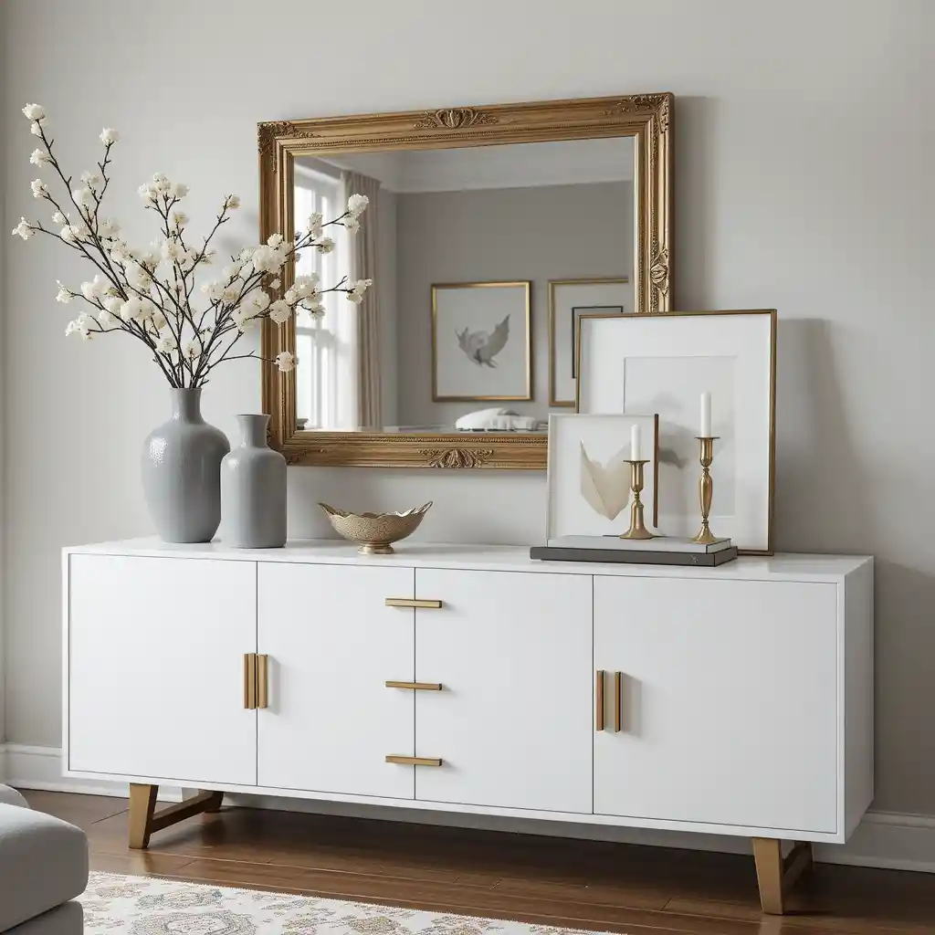 White Sideboard with Gold Handles