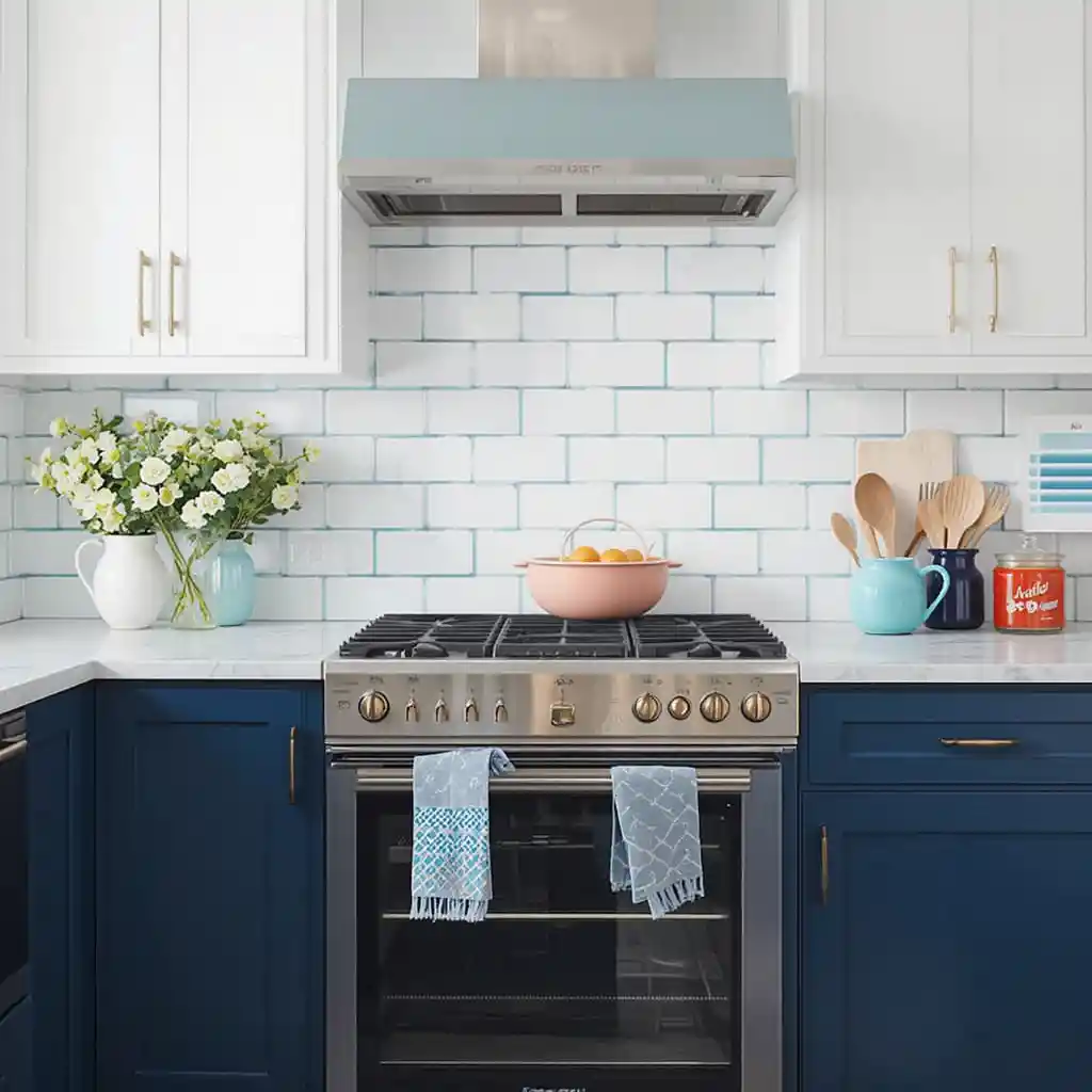 White Subway Tiles with Colored Accents