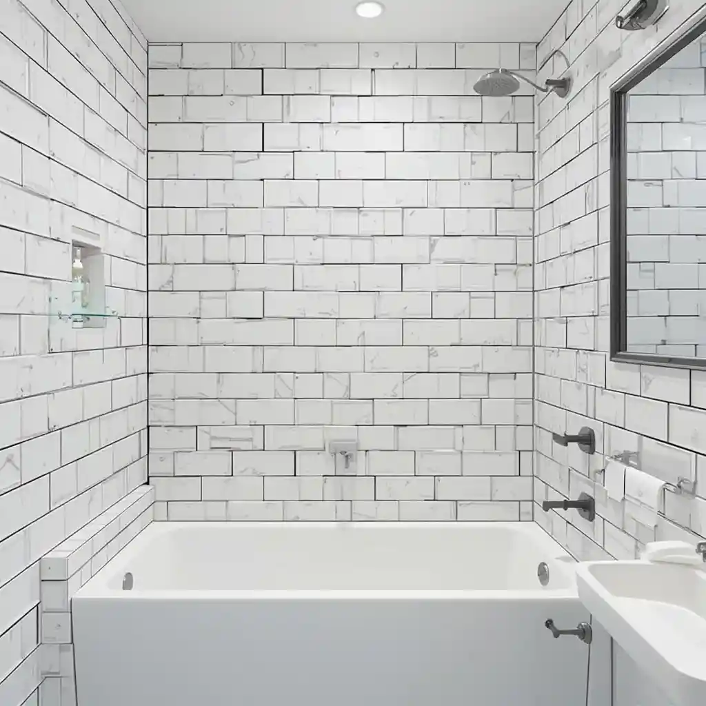 White Subway Tiles with Dark Grout