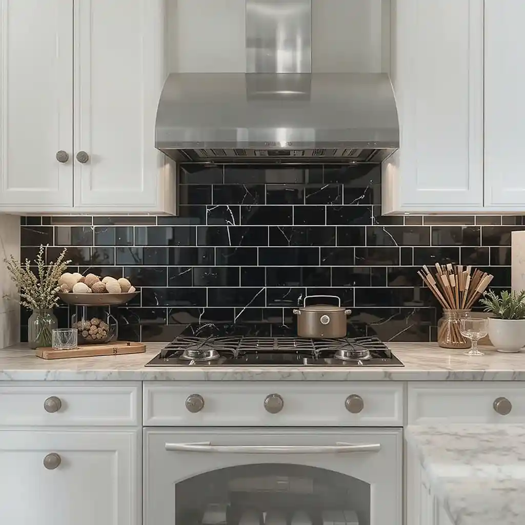 White Subway Tiles with Glass Inlays