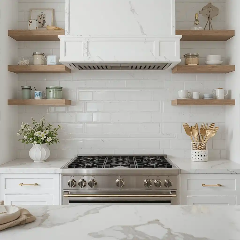 White Subway Tiles with Metal Accents