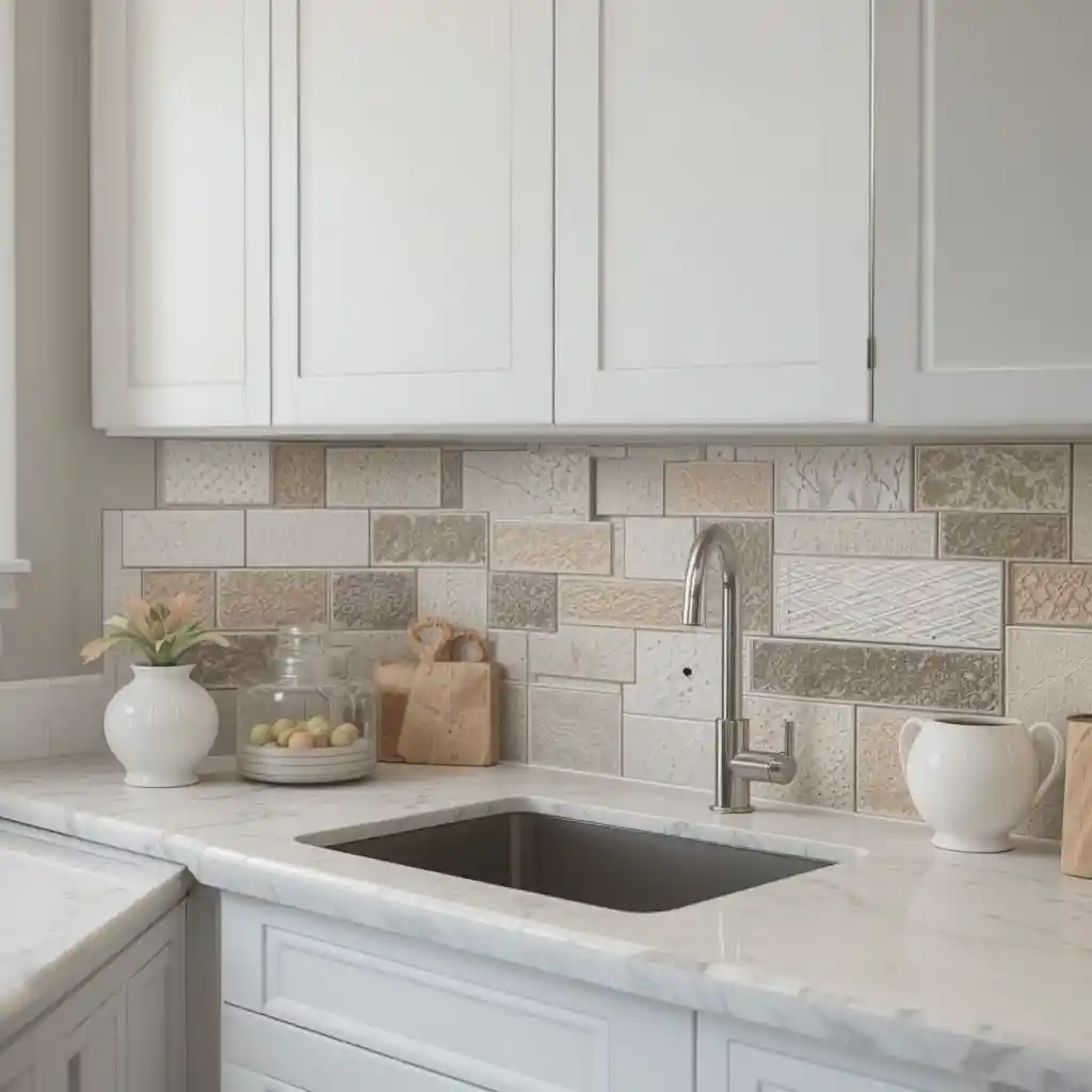 White Subway Tiles with Mixed Textures