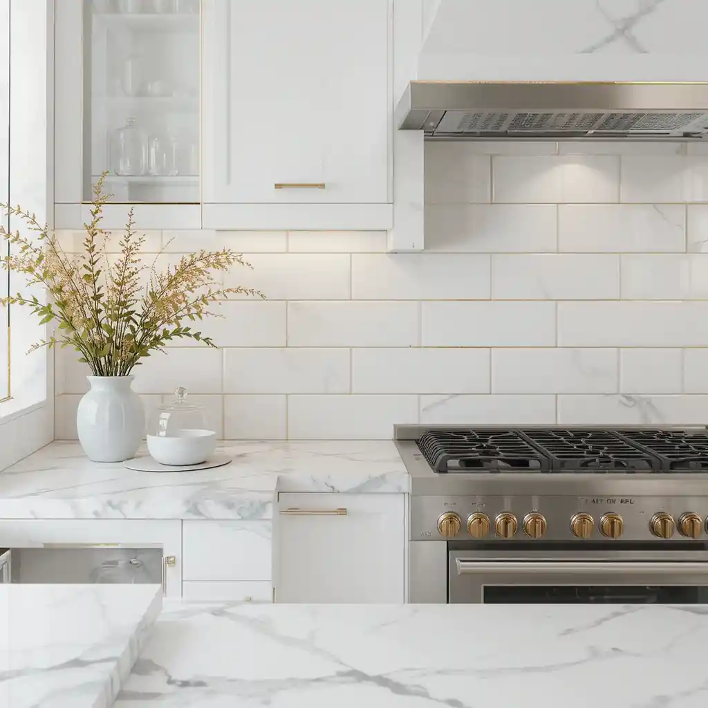 White Tile with Simple Gold Accents