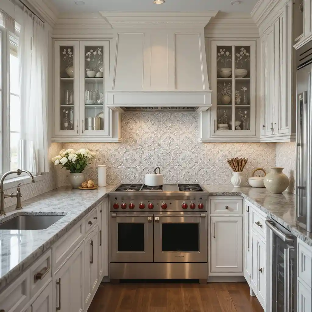 White Tin Ceiling Tiles as Backsplash