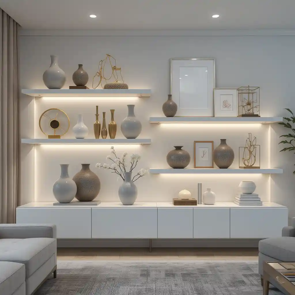 White and Gold Floating Shelves