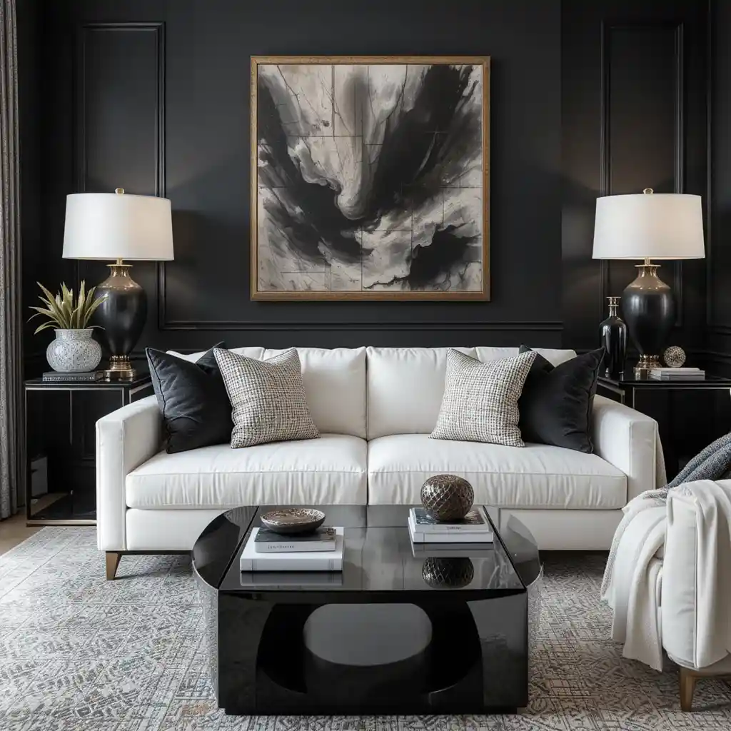 White and Gold Sofas with Black Accents