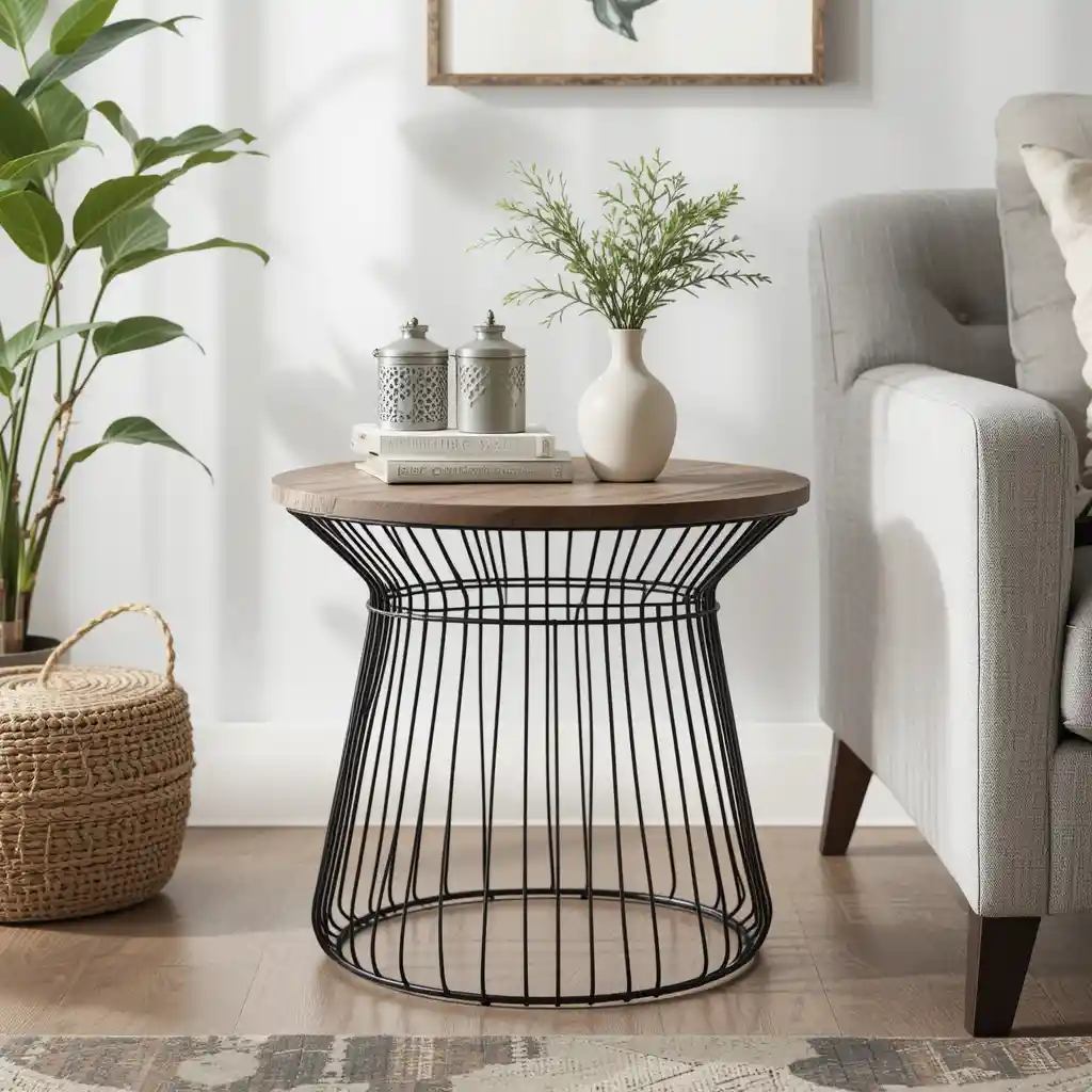 Wireframe Table with a Wooden Top