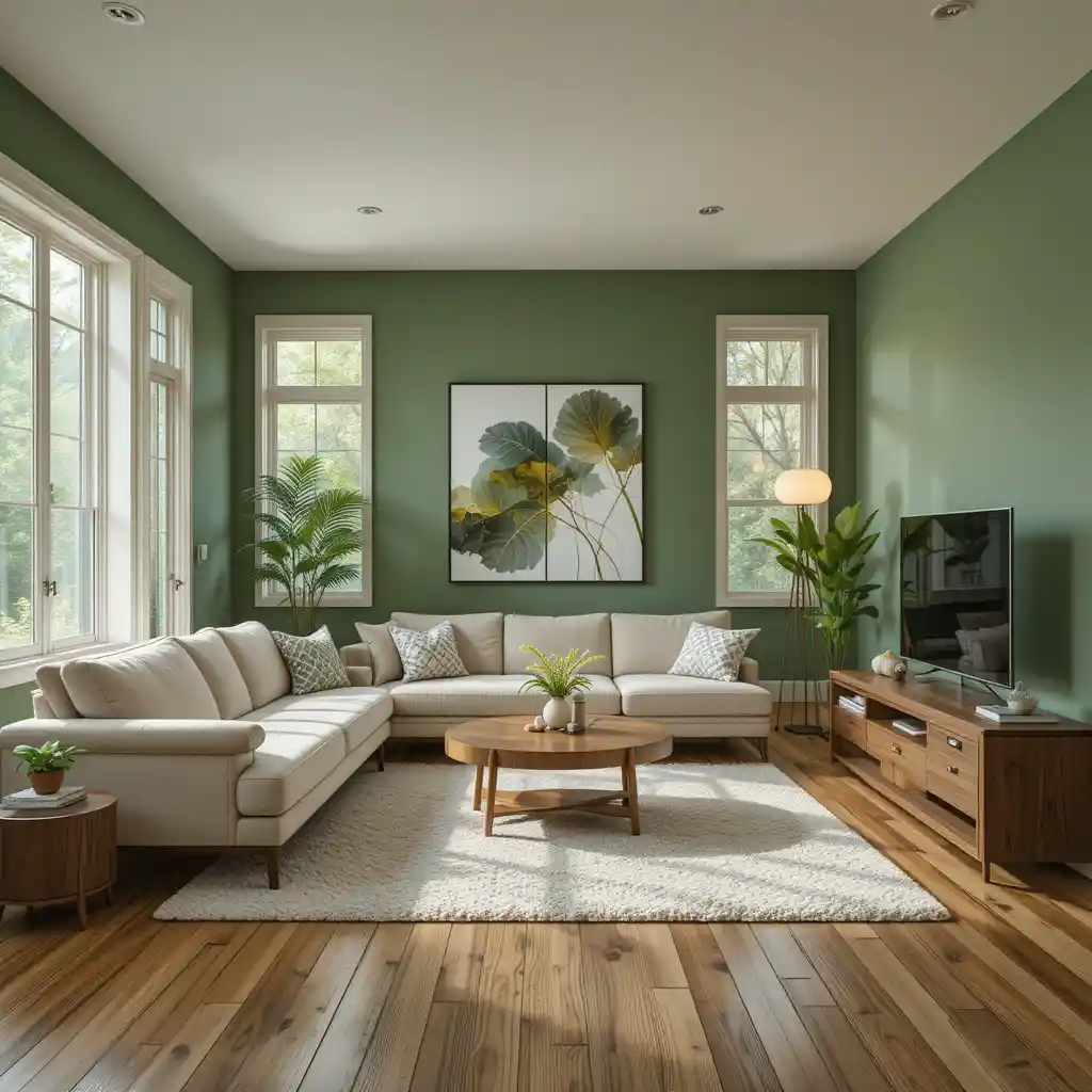 Wooden Flooring with Green Accent Walls