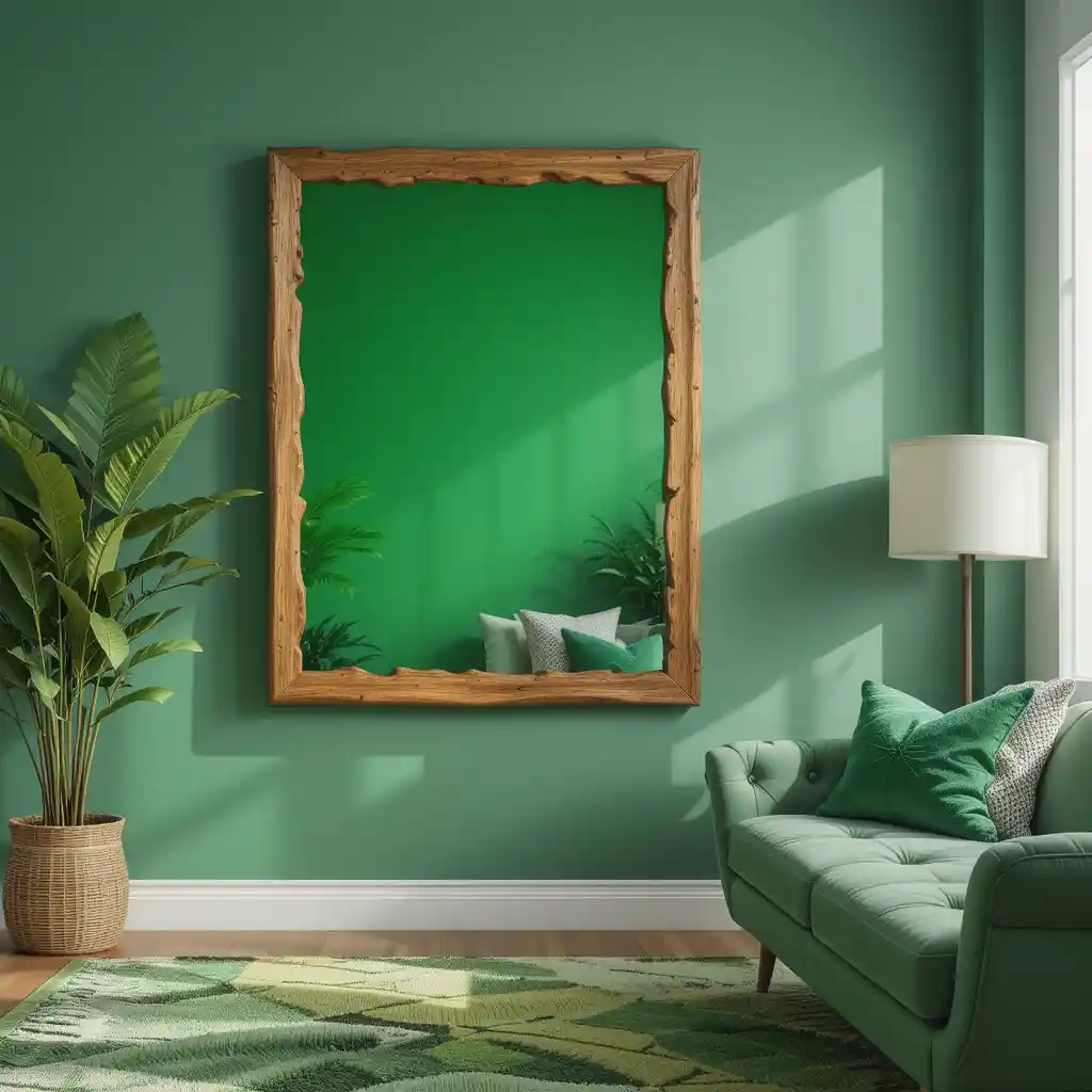 Wooden Framed Green Mirrors