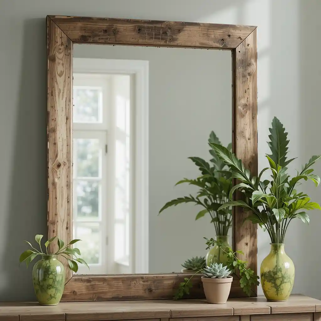 Wooden Framed Mirrors with Green Accents