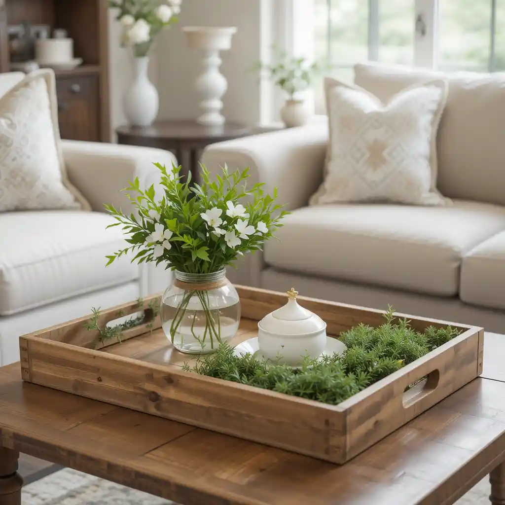 Wooden Trays with Greenery Decorations