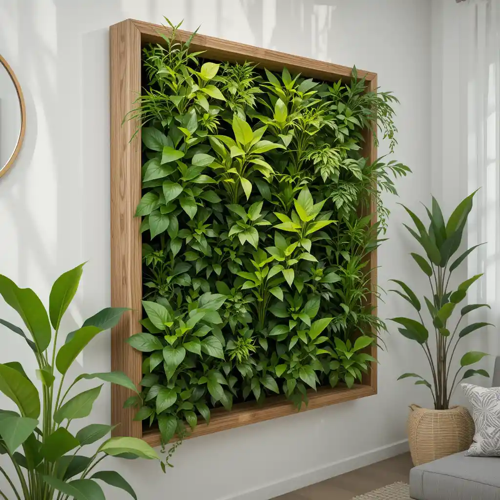 Wooden Wall Planter with Green Plants