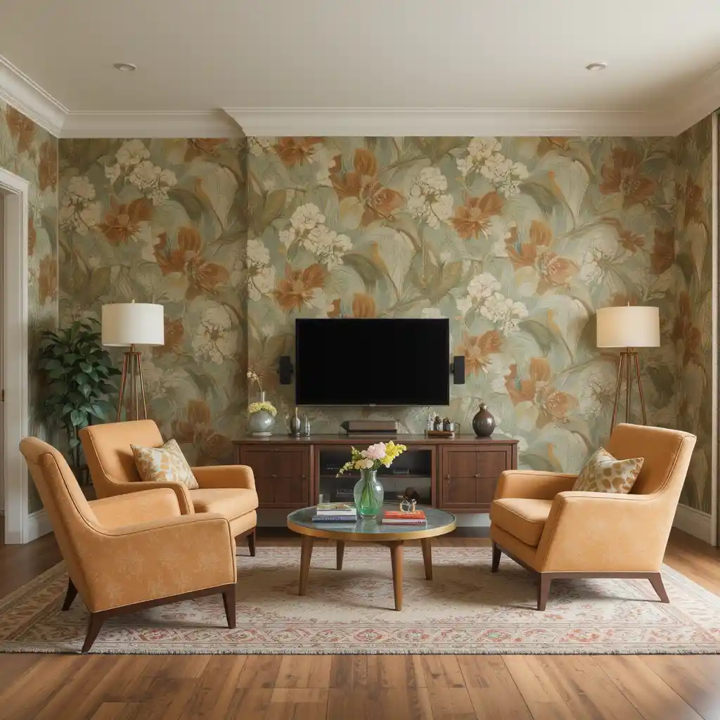 Art Nouveau Wallpaper with Mid-Century Seating