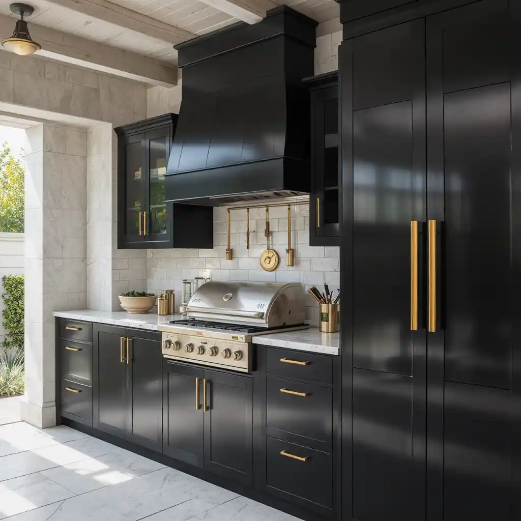 Bold Black Cabinets with Gold Accents