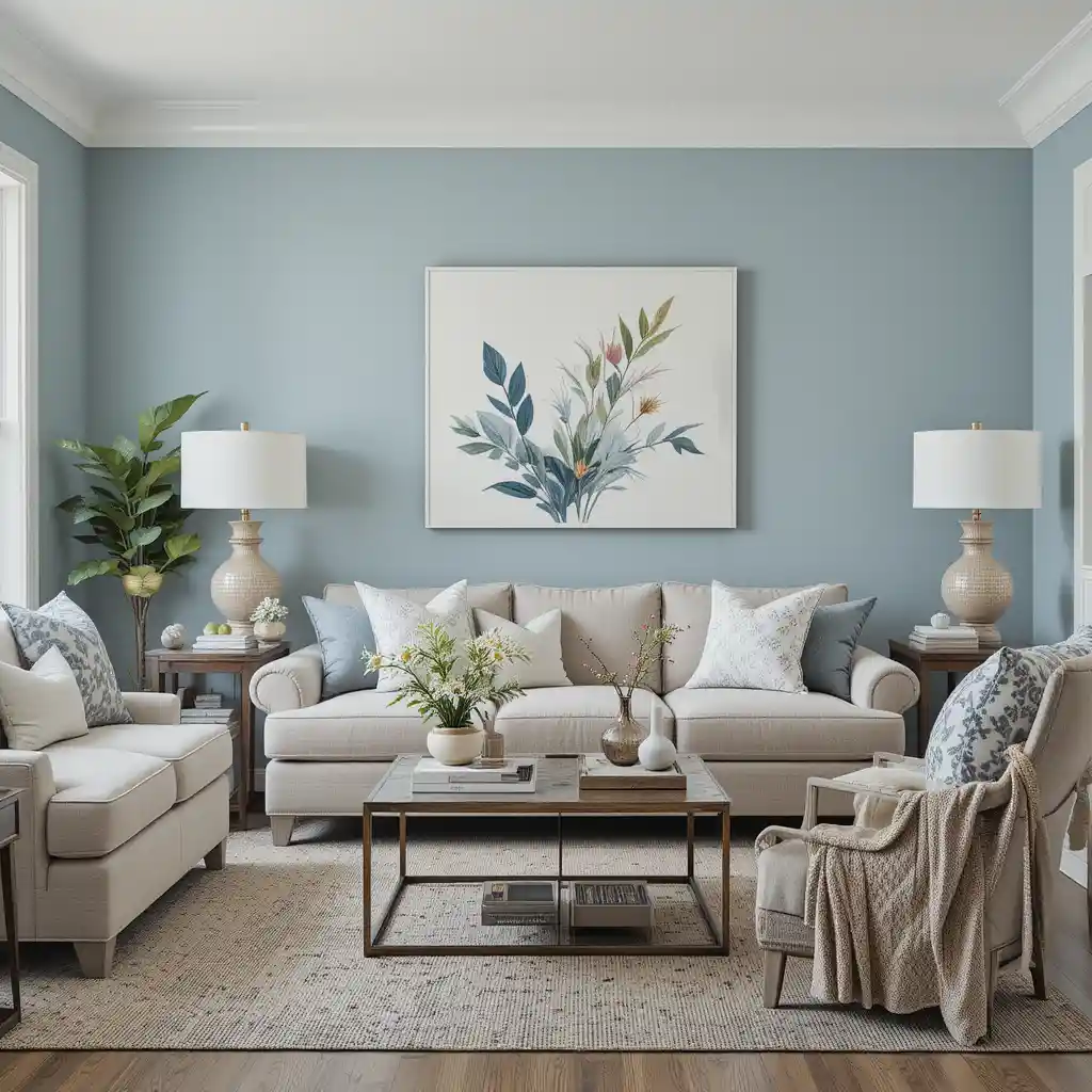 Botanical Serenity with Soft Blue and Taupe