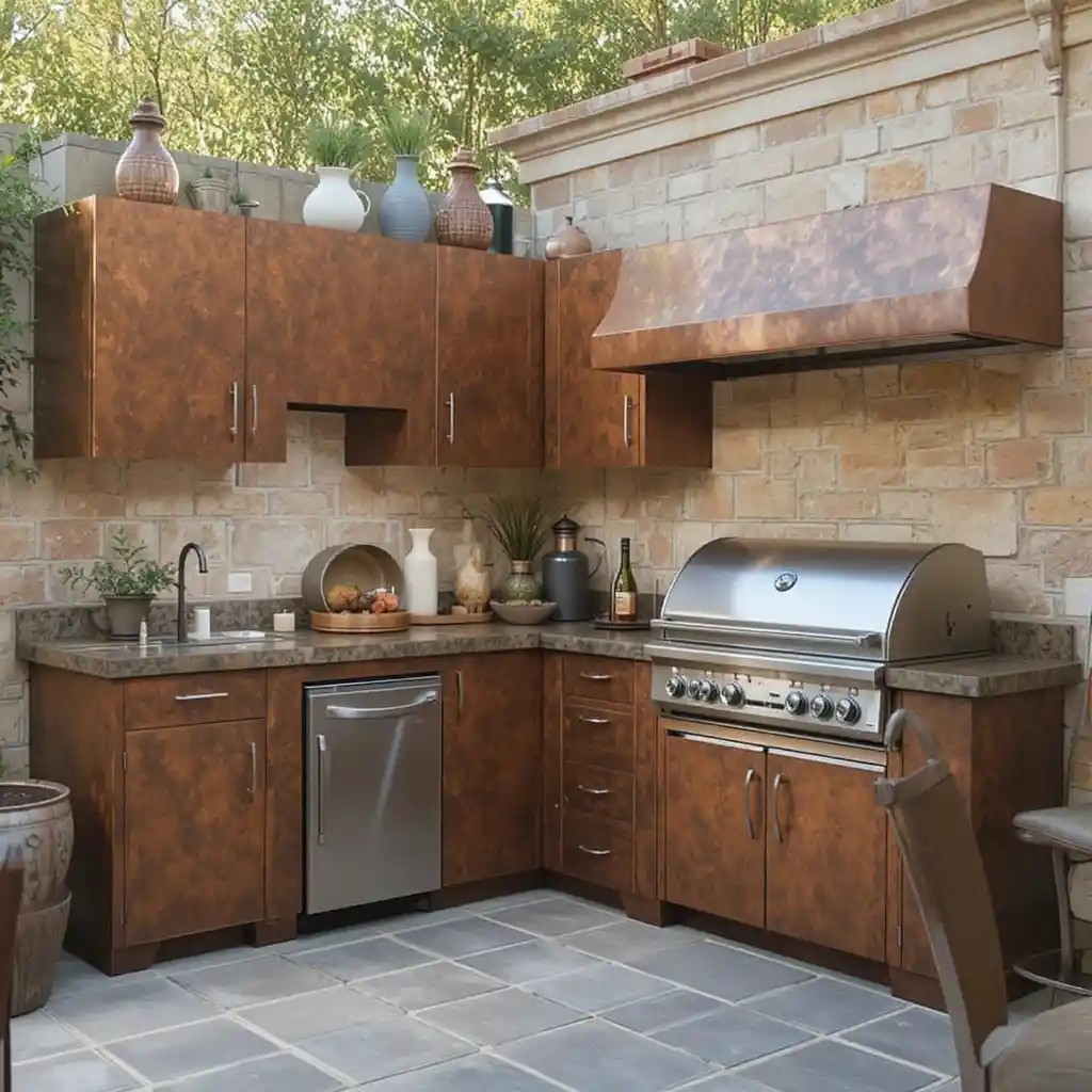 Copper-Tone Metal Cabinets for a Warm Look