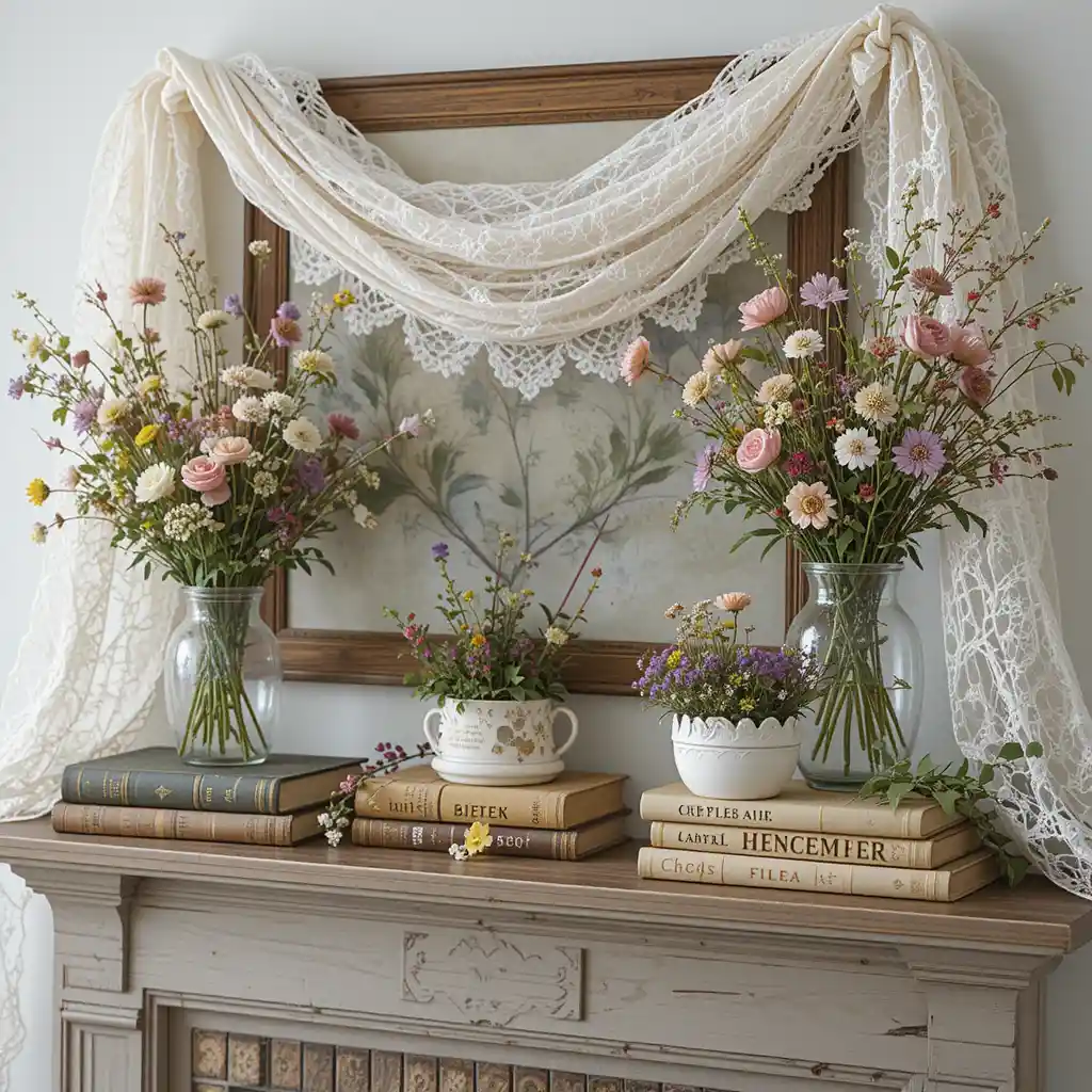 Cottagecore Charm with Soft Lace and Wildflowers