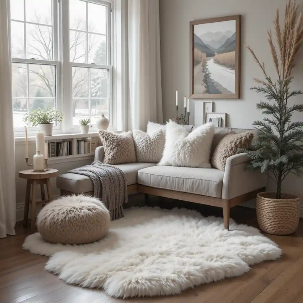 Cozy Reading Nook with Faux Fur Rugs