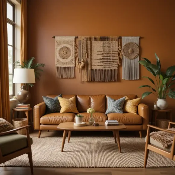 Earthy Tones with Vintage Leather Sofa