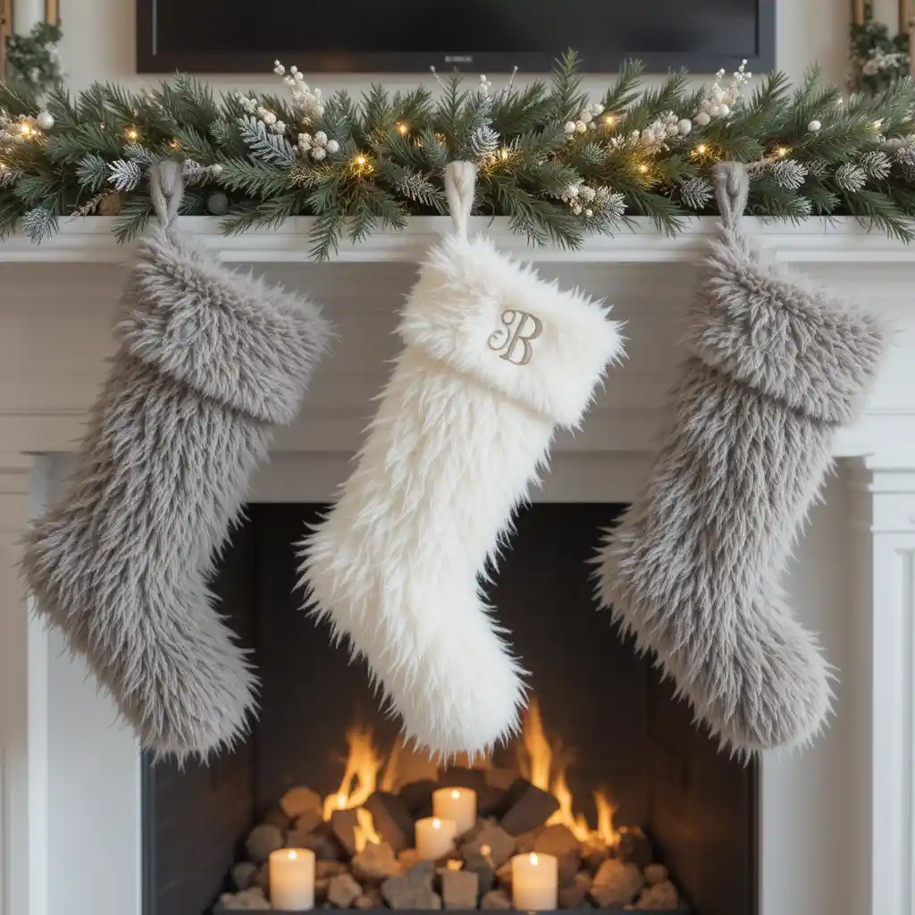 Faux Fur Stockings on the Mantel