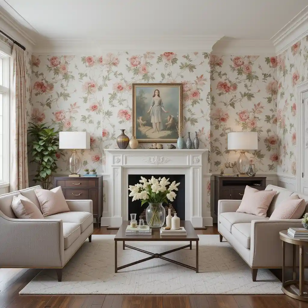 Floral Wallpaper with Contemporary Furniture