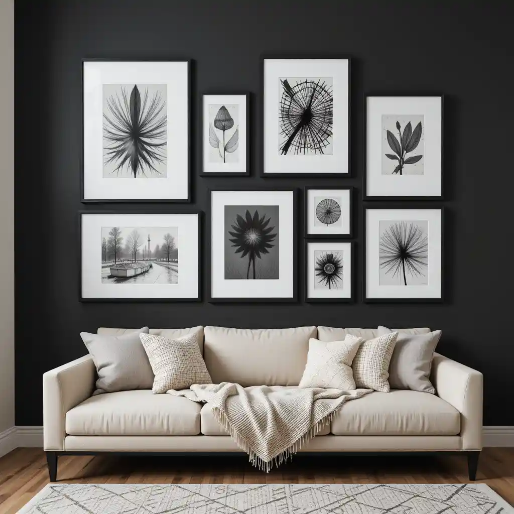 High-Contrast Gallery Wall with a Beige Base