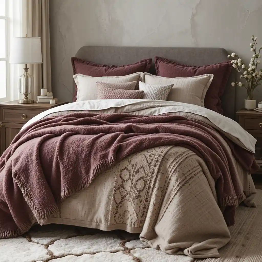 Layered Bedding with Wool and Velvet