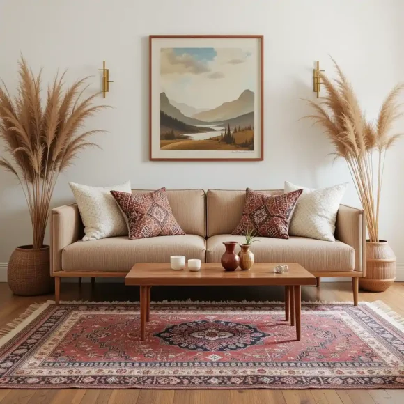 Low-Profile Furniture with Layered Rugs