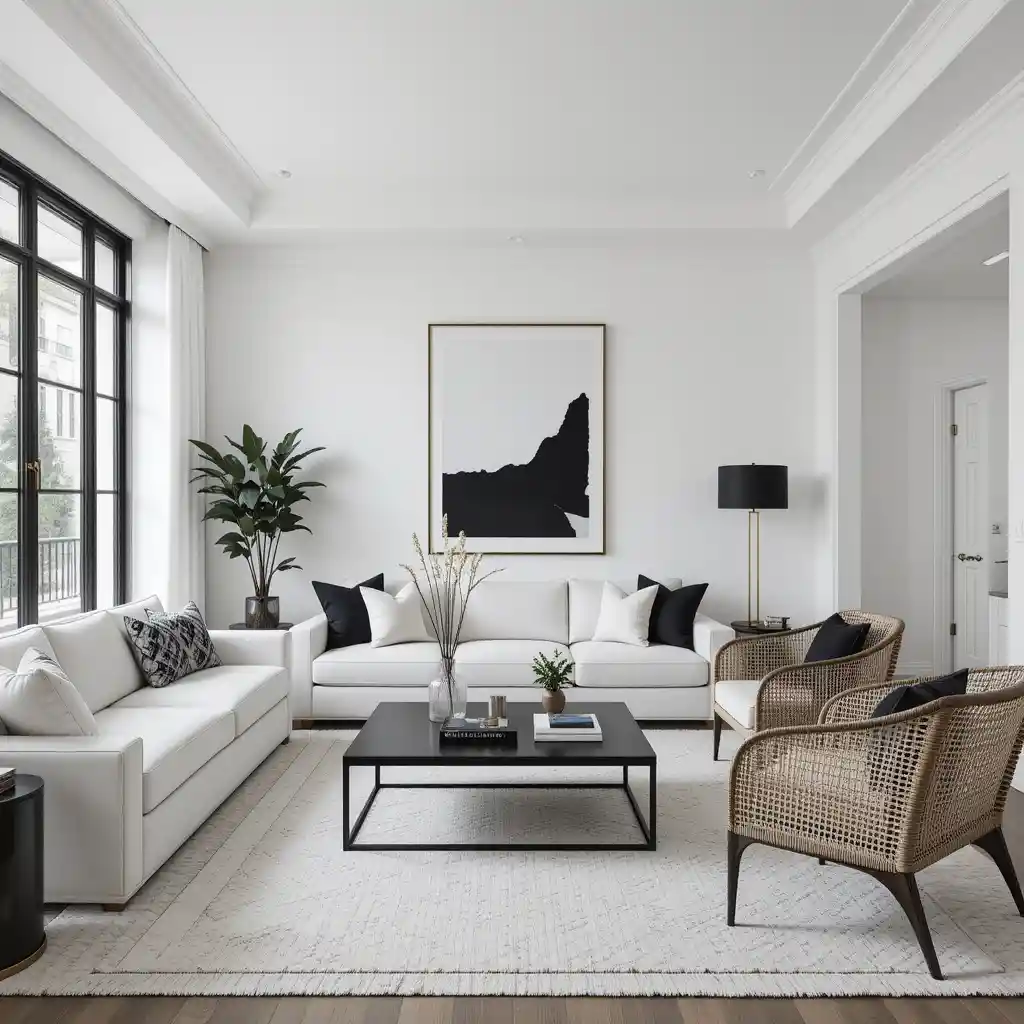 Minimalist Chic with White Walls and Black Accents
