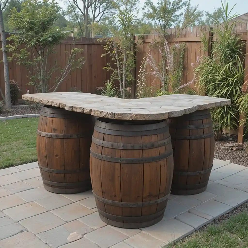 Repurposed Barrels as Table Base