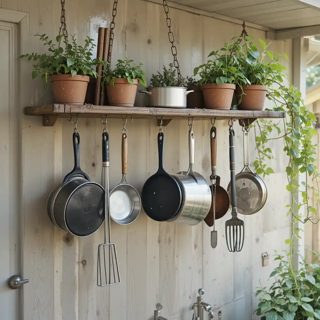 Repurposed Ladder Pot Rack