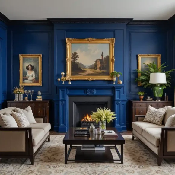 Royal Blue and Espresso Wood Contrast