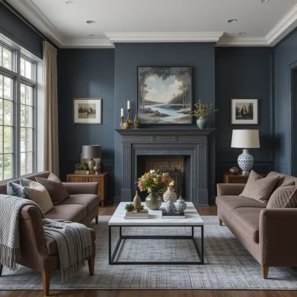 Slate Blue Walls with Rich Mocha Decor