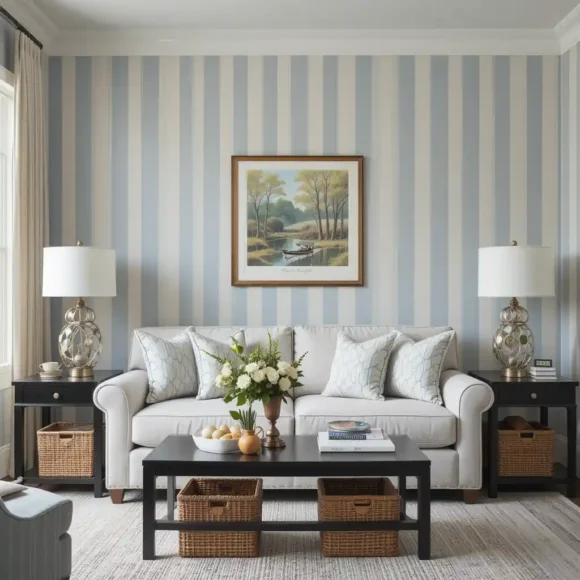 Soft Blue Stripes with Espresso Accents